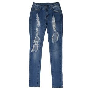 UWJ Jeans Distressed Skinny Medium Wash Blue Denim Pants Juniors 5/6 Destroyed‎